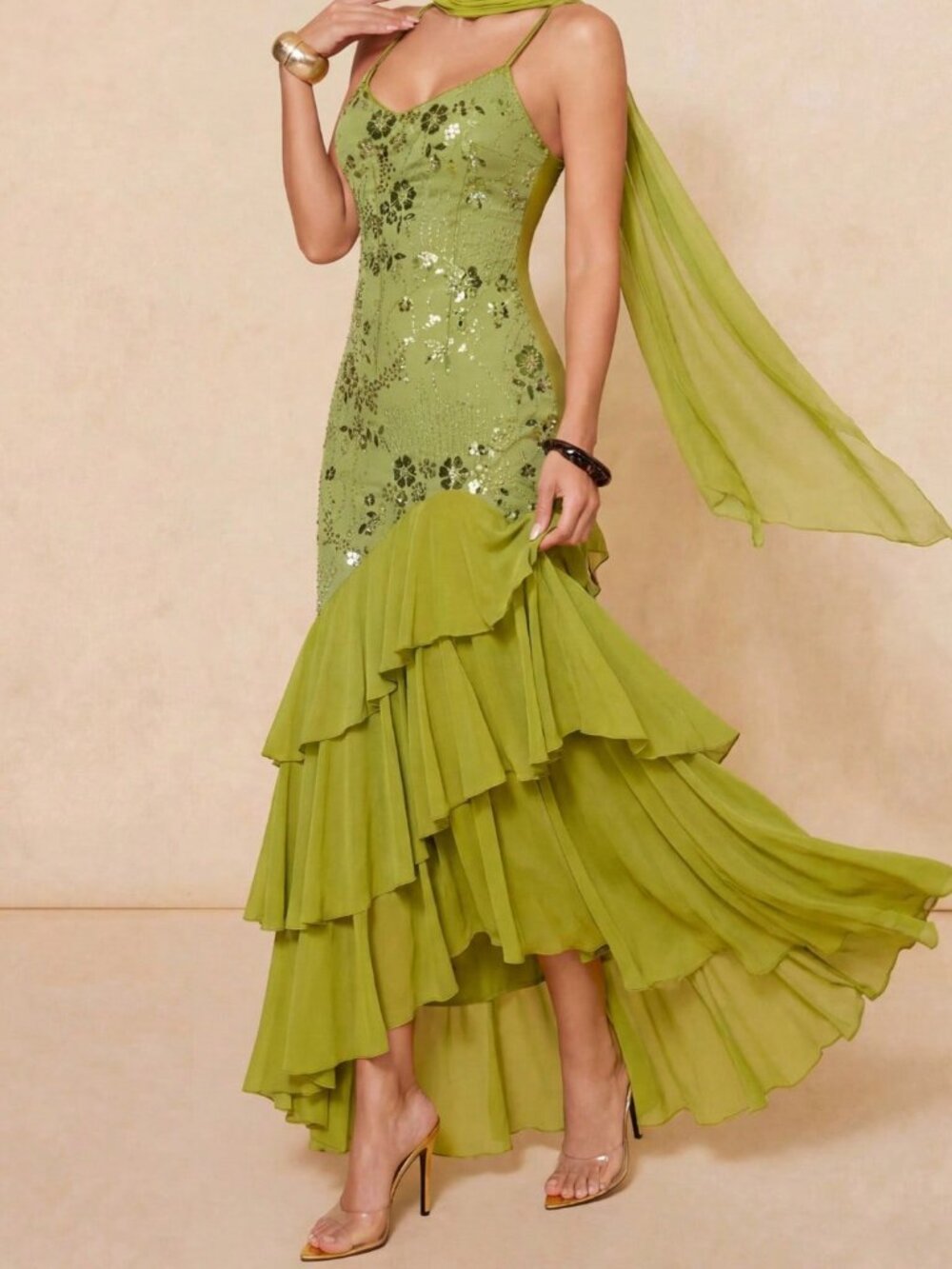 Green Sexy Women's Sequin Embellished Maxi Dress - Picture 2 of 11